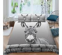 Donkey portrait Ensemble De Literie 3D Effet Microfibre 3 Pièces Hypoallergique Noir blanc and animal Linge de Lit avec Taie d'oreiller Facile d'entretien for Chambre de adolescents King（220x240cm）