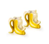Donkey Products Banana Romance 210735 Lot de 2 bougeoirs en céramique Dolomite Jaune 7 x 8,5 x 7 cm
