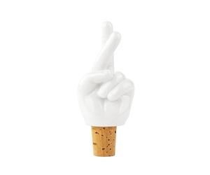 Donkey Products Bouchon de bouteille Fingers Crossed, porcelaine, liège, blanc