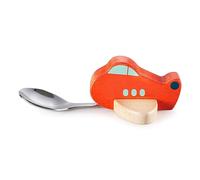 Donkey Products Kids Spoon Knatter Red 900124 Flotteur en bois avec cuillère fixe en bois, acier inoxydable de couleur rouge, dimensions : 13 x 7,3 x 4 cm