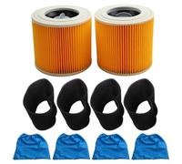 Donkivvy 2 filtres à cartouche et 4 sacs filtrants en textile, filtres de rechange pour Karcher MV1 MV2 WD1 WD2 WD2 WD3 Series aspirateur pièces, élimination efficace de la poussière