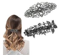 DonLeeving Lot de 2 barrettes à cheveux vintage argentées en filigrane en forme de fleur en cristal pour femmes et filles