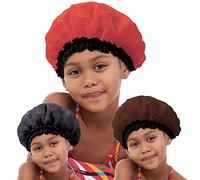 DONNA Bonnet de nuit 3 pièces en satin doux pour enfants, Noir, rouge, marron, Taille unique