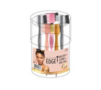 DONNA EZ Styling Edge Brosse et peigne 3 en 1 avec queue de pilet - Lot économique de 36 pièces - Outil de contrôle des bords avec poignée chromée pour cheveux de bébé, séparation et lissage (Chrome