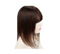Donne Capelli 13x13 cm Topper cheveux avec frange réel Remy cheveux humains Toppers for les femmes avec perte de cheveux Base en soie avec trame de cheveux Extensions de cheveux(12inch,Dark brown)