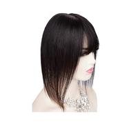 Donne Capelli 13x13 cm Topper cheveux avec frange réel Remy cheveux humains Toppers for les femmes avec perte de cheveux Base en soie avec trame de cheveux Extensions de cheveux(8inch,Natural Black)