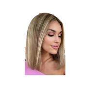 Donne Capelli 14 pouces Remy cheveux humains toppers base en soie clips en raides, 100% cheveux humains postiches extension for femmes Extensions de cheveux(Brown with Blonde)