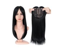 Donne Capelli 6x6 pouces cheveux Toppers avec frange for les femmes synthétiques haut postiches perruques Striaght Clip dans l'extension de cheveux Extensions de cheveux(Jet Black,18inches)