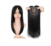 Donne Capelli 6x6 pouces cheveux Toppers avec frange for les femmes synthétiques haut postiches perruques Striaght Clip dans l'extension de cheveux Extensions de cheveux(Natural Black,18inches)