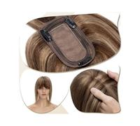 Donne Capelli Extension de cheveux à clips en soie 7 x 12,5 cm, extensions de cheveux for femme de 15,2 à 45,7 cm, vrais cheveux humains avec frange, 150% de densité, morceaux de cheveux raides Exten