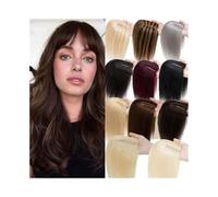 Donne Capelli Extension de cheveux for femme, vrais cheveux humains avec frange, 3 clips en cheveux brésiliens Remy lisses, base en dentelle respirante 12 x 13 cm Extensions de cheveux(Medium Brown+Bl
