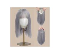 Donne Capelli Extension de cheveux synthétiques de 16 pouces for femmes, postiche à clips d'aspect naturel avec frange Extensions de cheveux(Sliver gray)