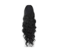 Donne Capelli Extension synthétique de 26 pouces for femmes, longues extensions de queue de cheval ondulées, queue de cheval avec cordon de serrage, clip dans les cheveux Extensions de cheveux(Jet Bla