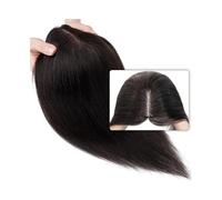Donne Capelli Extensions de cheveux humains raides for femme, 8 x 10 cm, partie centrale, nœud unique, base mono, crochet à la main, extension de cheveux à clipser Extensions de cheveux(Natural Black,