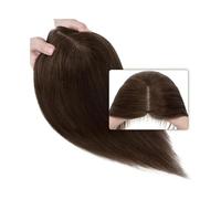 Donne Capelli Extensions de cheveux humains raides for femme, 8 x 10 cm, partie centrale, nœud unique, base mono, crochet à la main, extension de cheveux à clipser Extensions de cheveux(Medium Brown,8