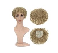 Donne Capelli Extensions de cheveux synthétiques bouclés et naturels, postiche de remplacement, 13x13cm, Extensions de cheveux courts ondulés à Clip Extensions de cheveux(Natural Blonde)