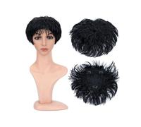 Donne Capelli Extensions de cheveux synthétiques bouclés et naturels, postiche de remplacement, 13x13cm, Extensions de cheveux courts ondulés à Clip Extensions de cheveux(Jet Black)