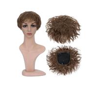 Donne Capelli Extensions de cheveux synthétiques bouclés et naturels, postiche de remplacement, 13x13cm, Extensions de cheveux courts ondulés à Clip Extensions de cheveux(Brown)