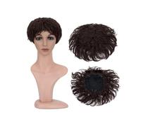 Donne Capelli Extensions de cheveux synthétiques bouclés et naturels, postiche de remplacement, 13x13cm, Extensions de cheveux courts ondulés à Clip Extensions de cheveux(Chocolate Brown)