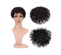 Donne Capelli Extensions de cheveux synthétiques bouclés et naturels, postiche de remplacement, 13x13cm, Extensions de cheveux courts ondulés à Clip Extensions de cheveux(Natural Black)