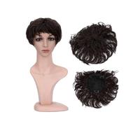 Donne Capelli Extensions de cheveux synthétiques bouclés et naturels, postiche de remplacement, 13x13cm, Extensions de cheveux courts ondulés à Clip Extensions de cheveux(Dark Brown)
