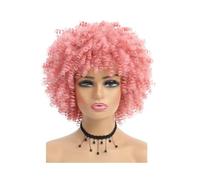 Donne Capelli Perruque Afro bouclée crépue à cheveux courts avec frange, perruques synthétiques africaines for femmes Extensions de cheveux(Pink)