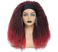 Donne Capelli Perruque Afro crépue Marley Twist, cheveux bruns ombrés noirs, tresses Marley, bandeau, perruque tressée synthétique Extensions de cheveux(Wine red)