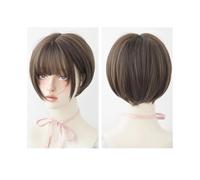 Donne Capelli Perruque Bob courte for femme, 32cm, frange à Air, marron, couverture complète de la tête, cheveux courts cassés Extensions de cheveux(Cold brown)