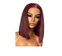 Donne Capelli Perruque Bob en cheveux humains, sans colle, courte et lisse, 13x4, avec dentelle frontale HD pré-épilée, for femmes Extensions de cheveux(Wine red,10inch)
