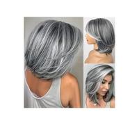 Donne Capelli Perruque courte grise for femme, cheveux synthétiques gris argentés dégradés, longueur épaule, 30 cm, gris clair, for femmes blanches, noires et plus âgées. Extensions de cheveux