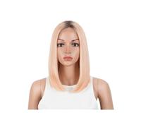 Donne Capelli Perruque synthétique à dentelle frontale, coupe courte et lisse, coupe au carré, 30 cm, for femme, cosplay, avec raie au milieu Extensions de cheveux(Ombre Brown Blonde)