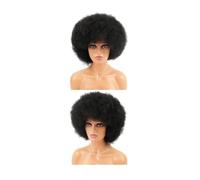 Donne Capelli Perruque synthétique afro crépue bouclée avec frange, perruque de cosplay for femme Extensions de cheveux(Black)
