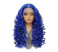 Donne Capelli Perruque synthétique avec dentelle frontale de 24 pouces, perruques bouclées HD pré-épilées sans colle for femmes, usage quotidien naturel Extensions de cheveux(Blue)