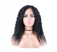 Donne Capelli Perruque synthétique bouclée avec dentelle frontale de 16 pouces, perruques ondulées et bouclées for femmes, usage quotidien et fête Extensions de cheveux(Black)