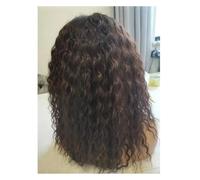 Donne Capelli Perruque synthétique bouclée avec dentelle frontale de 16 pouces, perruques ondulées et bouclées for femmes, usage quotidien et fête Extensions de cheveux(Brown)