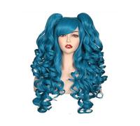Donne Capelli Perruque Synthétique Bou De 61 Cm For Femme, Perruque De Cosplay, Perruque D'Halloween For Fête, Avec Deux Queues De Cheval Extensions de cheveux(Blue)