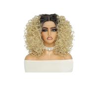 Donne Capelli Perruque synthétique courte afro bouclée crépue de 40 cm, 33 x 10 x 2,5 cm, avec lace front, for femme Extensions de cheveux(Blonde)