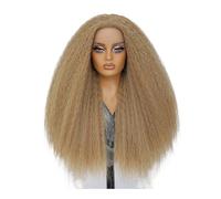 Donne Capelli Perruque synthétique crépue avec dentelle frontale de 71 cm (28 pouces) (13x5x1) avec raie en T, style afro-yaki, for femmes noires Extensions de cheveux(Dark blonde)