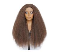 Donne Capelli Perruque synthétique crépue avec dentelle frontale de 71 cm (28 pouces) (13x5x1) avec raie en T, style afro-yaki, for femmes noires Extensions de cheveux(Light brown)