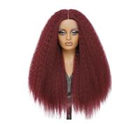 Donne Capelli Perruque synthétique crépue avec dentelle frontale de 71 cm (28 pouces) (13x5x1) avec raie en T, style afro-yaki, for femmes noires Extensions de cheveux(Burg)