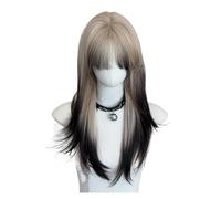 Donne Capelli Perruque synthétique longue et lisse avec frange, blonde et noire ombrée, for cosplay, fête quotidienne, for femmes Extensions de cheveux