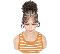 Donne Capelli Perruque synthétique tressée avec chignons, tresses cornrow en dentelle complète for femmes noires, perruques tressées frontales avec queue de cheval 10 pouces Extensions de cheveux(Brow