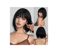 Donne Capelli Perruques Bob 12 pouces avec frange, douces et faciles à porter, perruque synthétique colorée for le quotidien, le cosplay et Halloween Extensions de cheveux(Black)