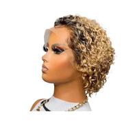 Donne Capelli Perruques courtes bouclées de 15 cm, coupe Pixie, sans colle, for femmes, dentelle de 33 x 2,5 cm, densité 180% Extensions de cheveux(Brown blonde)