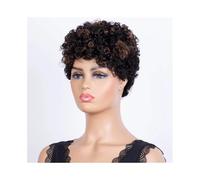 Donne Capelli Perruques courtes bouclées Pixie Cut Bob 100% cheveux humains for femmes cheveux brésiliens Remy perruques afro bouclées entièrement à la machine Extensions de cheveux(Highlight Brown)
