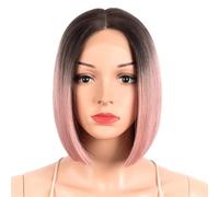 Donne Capelli Perruques courtes et lisses en dentelle synthétique for femmes, perruques de cosplay en fibre résistante à la chaleur Extensions de cheveux(Pink)