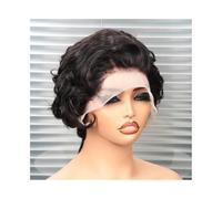 Donne Capelli Perruques de cheveux humains courts de 8 pouces, perruque frontale à base de dentelle de 13x4 pouces for femmes, perruque frontale transparente noire, perruque ondulée naturelle Extensio