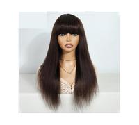 Donne Capelli Perruques de cheveux humains de 18 pouces avec frange perruques de cheveux humains droites brésiliennes rouge bordeaux couleur marron for femmes, perruques sans dentelle Extensions de ch