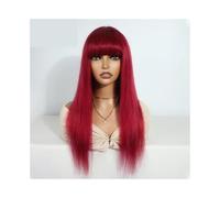 Donne Capelli Perruques de cheveux humains de 18 pouces avec frange perruques de cheveux humains droites brésiliennes rouge bordeaux couleur marron for femmes, perruques sans dentelle Extensions de ch