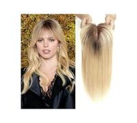 Donne Capelli Perruques de cheveux humains Remy avec frange, 4x5.5 pouces, Base en soie, pièces à clips, Extension de cheveux, for femmes Extensions de cheveux(Ombre Brown Blonde)